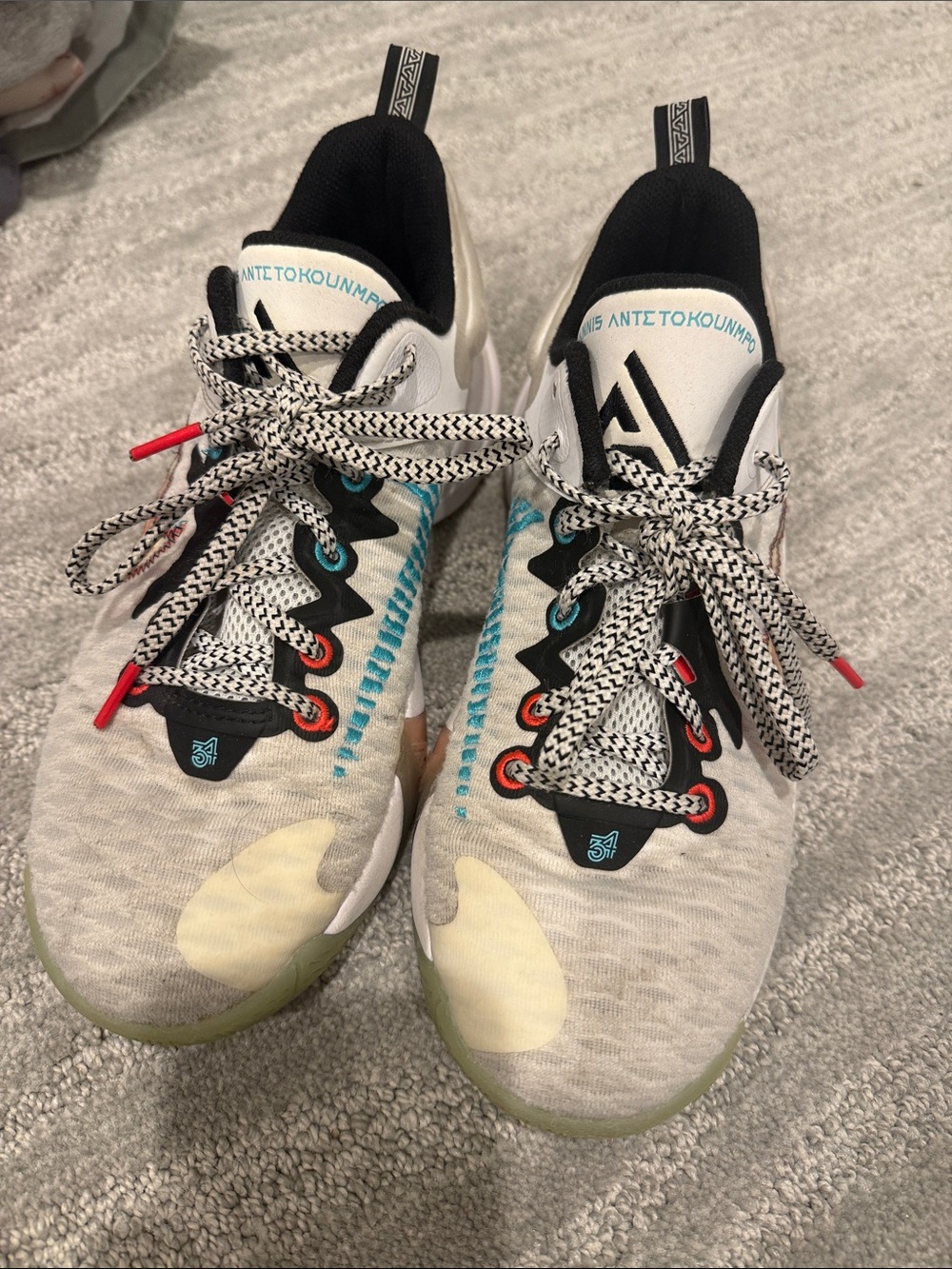 Basketball Athletic Sneakers in White with Aqua and Black Accents